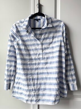Light Blue and White Striped Button-Up Shirt